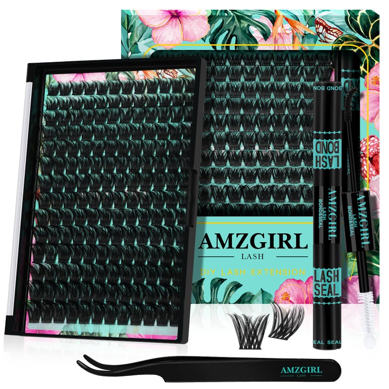 Lash Clusters Kit 168pcs Lash Extension Kit Cluster Lashes Natural Look with Lash Bond and Seal Waterproof Lash Tweezer with Wet Look UltraThin Band LashesTulipKitD1018mm